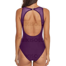 Charger l&#39;image dans la galerie, Rayures Col U Sexy Une Pièce Maillots De Bain Violet / S