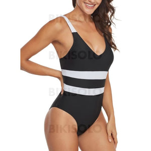 Rayures Col V À La Mode Grande Taille Une Pièce Maillots De Bain