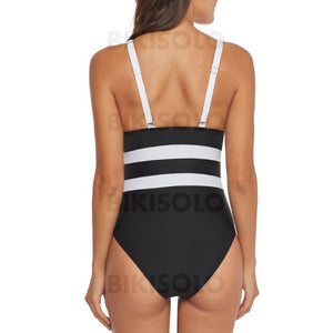 Rayures Col V À La Mode Grande Taille Une Pièce Maillots De Bain
