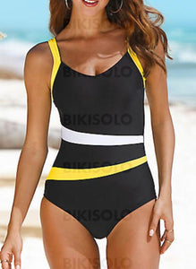 Rayures Couleurs Opposées À Bretelles Col U Élégante Sports Une Pièce Maillots De Bain