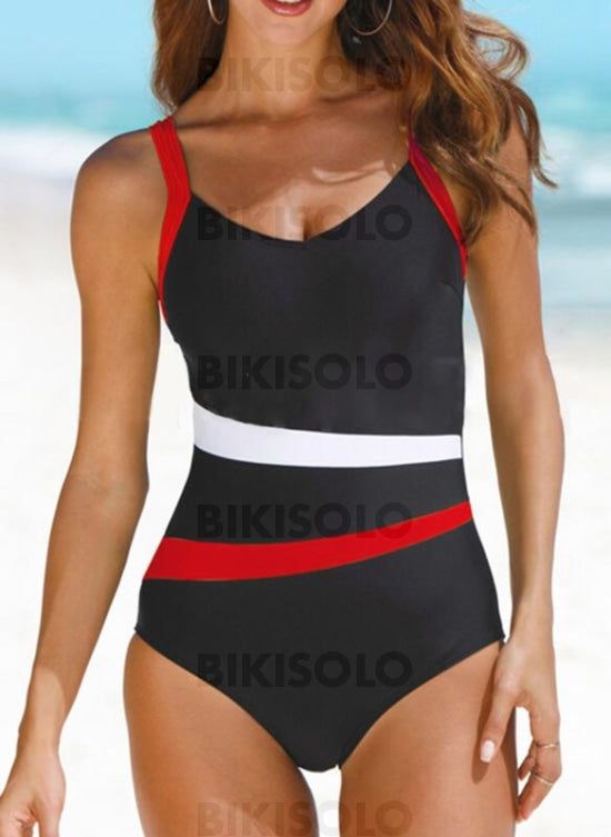 Rayures Couleurs Opposées À Bretelles Col U Élégante Sports Une Pièce Maillots De Bain
