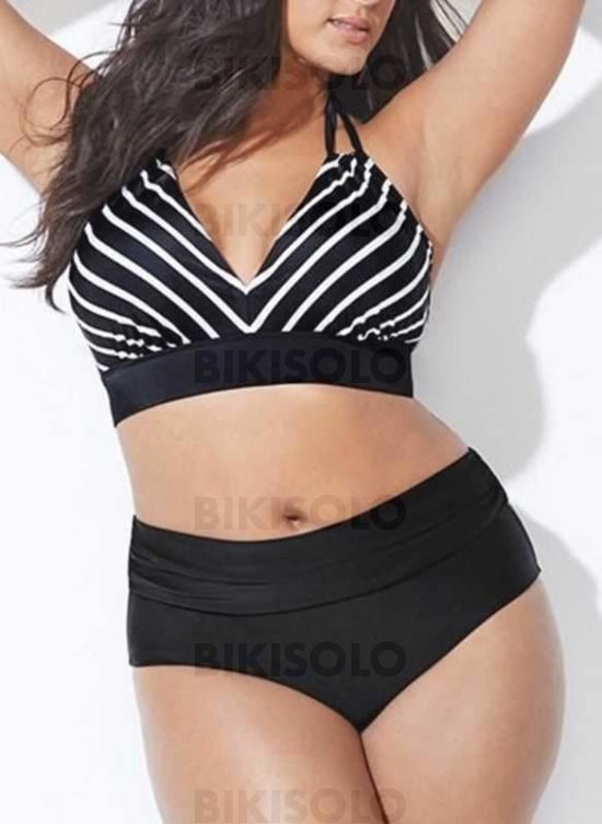 Rayures Dos Nu Élégante Grande Taille Bikinis Maillots De Bain