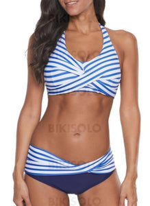 Rayures Dos Nu Sexy Bikinis Maillots De Bain Bleu / S