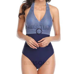 Rayures Dos Nu Sexy Jolis Une Pièce Maillots De Bain Bleu Marine / S