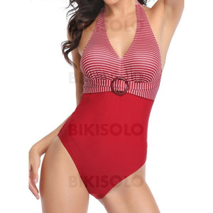 Rayures Dos Nu Sexy Jolis Une Pièce Maillots De Bain Rouge / S