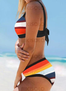 Rayures Épissage Couleur Dos Nu Sexy Élégante Bikinis Maillots De Bain
