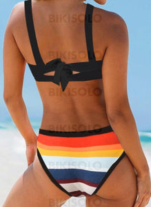 Rayures Épissage Couleur Dos Nu Sexy Élégante Bikinis Maillots De Bain