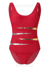 Charger l&#39;image dans la galerie, Rayures Imprimé À Bretelles Col U Sexy Grande Taille Une Pièce Maillots De Bain