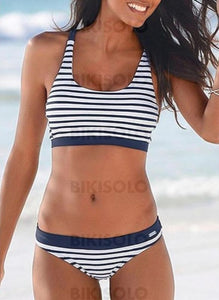 Rayures Taille Basse À Bretelles Col U Élégante Classique Bikinis Maillots De Bain