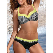 Charger l&#39;image dans la galerie, Rayures Taille Basse À Bretelles Sexy Bikinis Maillots De Bain Jaune / S