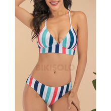 Charger l&#39;image dans la galerie, Rayures Taille Basse Dos Nu Col V Sexy Bikinis Maillots De Bain