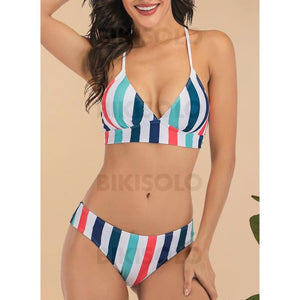 Rayures Taille Basse Dos Nu Col V Sexy Bikinis Maillots De Bain