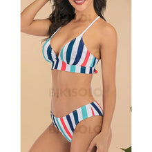 Charger l&#39;image dans la galerie, Rayures Taille Basse Dos Nu Col V Sexy Bikinis Maillots De Bain