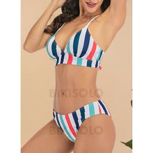 Charger l'image dans la galerie, Rayures Taille Basse Dos Nu Col V Sexy Bikinis Maillots De Bain