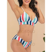 Charger l&#39;image dans la galerie, Rayures Taille Basse Dos Nu Col V Sexy Bikinis Maillots De Bain