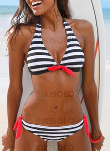 Rayures Taille Basse Dos Nu Élégante Bikinis Maillots De Bain Noir Et Blanc / S