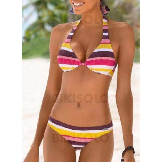 Rayures Taille Basse Dos Nu Sexy Sports Bikinis Maillots De Bain Rouge / S