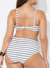 Charger l&#39;image dans la galerie, Rayures Taille Haute À Bretelles Grande Taille Bikinis Maillots De Bain