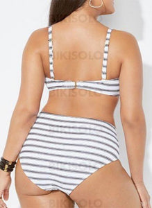 Rayures Taille Haute À Bretelles Grande Taille Bikinis Maillots De Bain