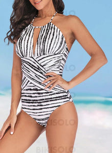 Rayures Traverser Col Rond Sexy Grande Taille Une Pièce Maillots De Bain