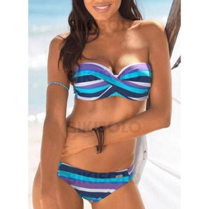 Rayures Traverser Dos Nu Sexy Bikinis Maillots De Bain Bleu / S