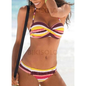 Rayures Traverser Dos Nu Sexy Bikinis Maillots De Bain Jaune / S