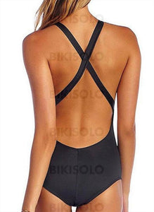 Rayures Trou De Serrure Col Rond Haut Sexy Classique Une Pièce Maillots De Bain