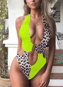 Splice Couleur Dos Nu Sexy Une Pièce Maillots De Bain Vert / S Piece