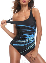 Charger l'image dans la galerie, Stripe U Neck Classique Une Pièce Maillots De Bain Bleu / M Piece