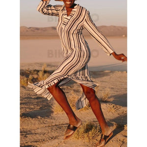 Striped Col V Bohème Tenues De Plage Maillots De Bain