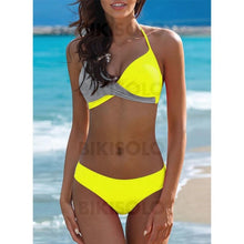 Charger l&#39;image dans la galerie, Taille Basse Chaîne À Bretelles Col V Sexy Bikinis Maillots De Bain Jaune / S