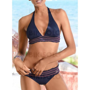 Taille Basse Dos Nu Boho Bikinis Maillots De Bain Bleu Marine / S