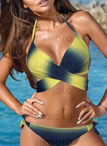 Taille Basse Dos Nu Sexy Grande Taille Bikinis Maillots De Bain Jaune / S