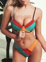 Charger l&#39;image dans la galerie, Taille Basse Épissage Couleur À Bretelles Sexy Sports Bikinis Maillots De Bain
