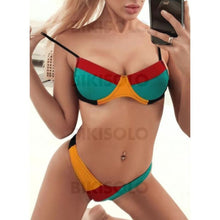 Charger l&#39;image dans la galerie, Taille Basse Épissage Couleur À Bretelles Sexy Sports Bikinis Maillots De Bain