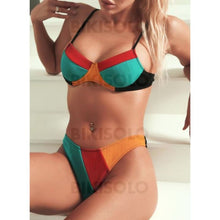 Charger l&#39;image dans la galerie, Taille Basse Épissage Couleur À Bretelles Sexy Sports Bikinis Maillots De Bain