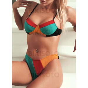 Taille Basse Épissage Couleur À Bretelles Sexy Sports Bikinis Maillots De Bain