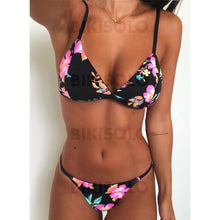 Charger l&#39;image dans la galerie, Taille Basse Imprimé À Bretelles Frais Bikinis Maillots De Bain Noir / S