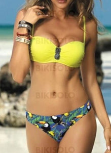 Taille Basse Imprimé À Bretelles Sexy Élégante Bikinis Maillots De Bain Jaune / S