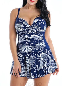 Taille Basse Imprimé Tropical À Bretelles Grande Taille Robes De Bain Maillots De Bain Bleu / 4Xl