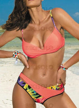 Charger l&#39;image dans la galerie, Taille Basse Patchwork À Bretelles Sexy Bikinis Maillots De Bain Incarnadin / S