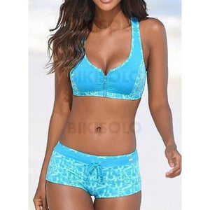 Taille Basse Patchwork À Bretelles Sports Bikinis Maillots De Bain Lac Bleu / S