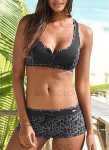 Taille Basse Patchwork À Bretelles Sports Bikinis Maillots De Bain Noir / S