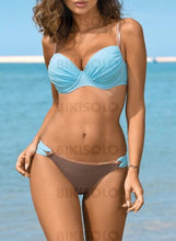 Charger l&#39;image dans la galerie, Taille Basse Splice Couleur Sangle V-Neck Sexy Frais Attrayant Bikini Maillots De Bain Bleu Ciel / S