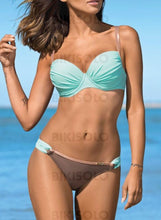 Charger l&#39;image dans la galerie, Taille Basse Splice Couleur Sangle V-Neck Sexy Frais Attrayant Bikini Maillots De Bain Bleu Clair /