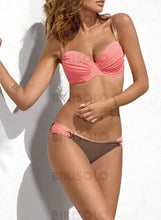 Charger l&#39;image dans la galerie, Taille Basse Splice Couleur Sangle V-Neck Sexy Frais Attrayant Bikini Maillots De Bain Incarnadin /