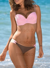 Charger l&#39;image dans la galerie, Taille Basse Splice Couleur Sangle V-Neck Sexy Frais Attrayant Bikini Maillots De Bain Rose Perle /