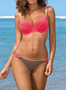 Taille Basse Splice Couleur Sangle V-Neck Sexy Frais Attrayant Bikini Maillots De Bain Rouge / S