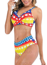 Charger l&#39;image dans la galerie, Taille Basse Splice Couleur Sangle V-Neck Sexy Grande Taille Attrayant Bikini Maillots De Bain