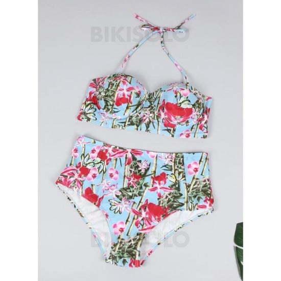 Taille Haute À Bretelles Col V La Mode Grande Taille Bikinis Maillots De Bain Rouge / S